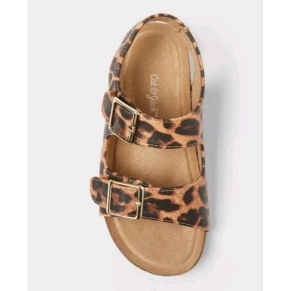 Cat Jack Toddler Reagan Footbed Sandals Brown Leopard Print Double Strap - Picture 3 of 4